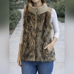 Women's DKNY Beige Brown Tan Faux Fur Vest XS